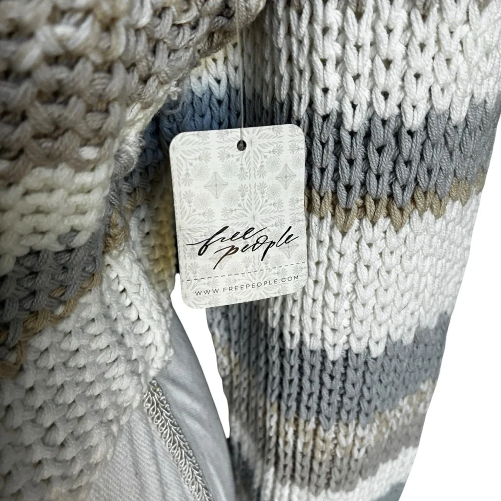 Free People Devon Cropped Sweater Gravity Combo Gray Cream Striped XS